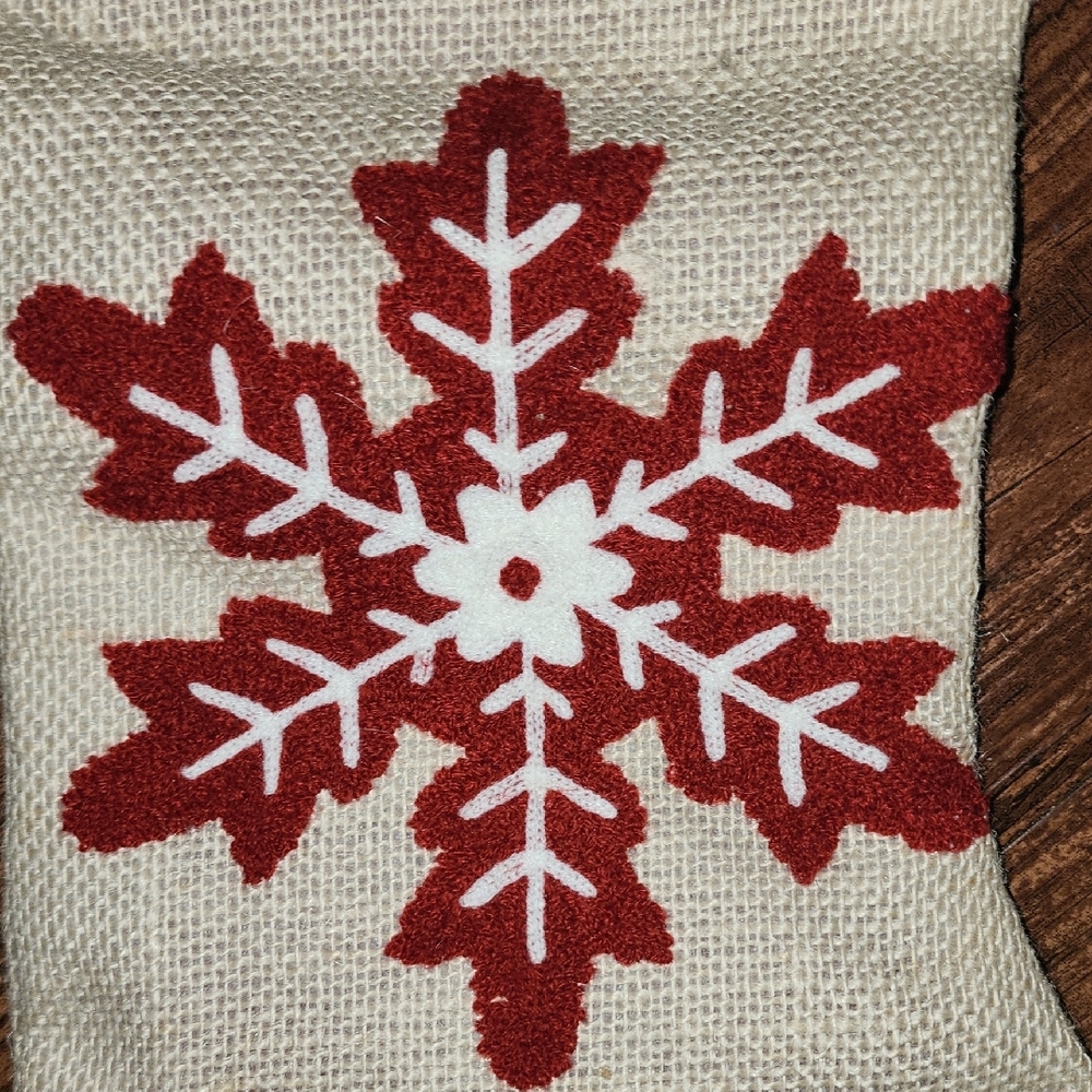 New Holiday Woodlands Red & Cream Plaid Snowflake Burlap 20" Christmas Stocking - Picture 2 of 6